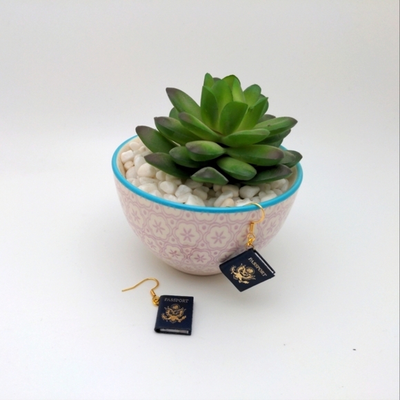 Gold Lettered Passport Charm Earrings with Real Paper Details - Picture 5 of 7